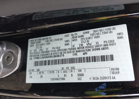 2024 Ford Escape Active from USA, damaged, VIN 1FMCU9GNXRUB08375